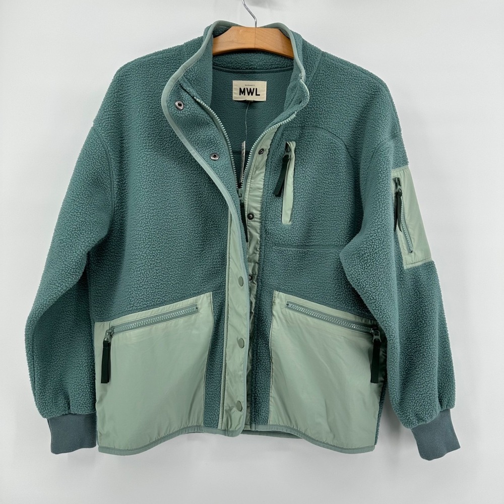 MADEWELL MWL Sherpa Jacket Green Snap Front  $148 NEW tag XXS - fits M/L